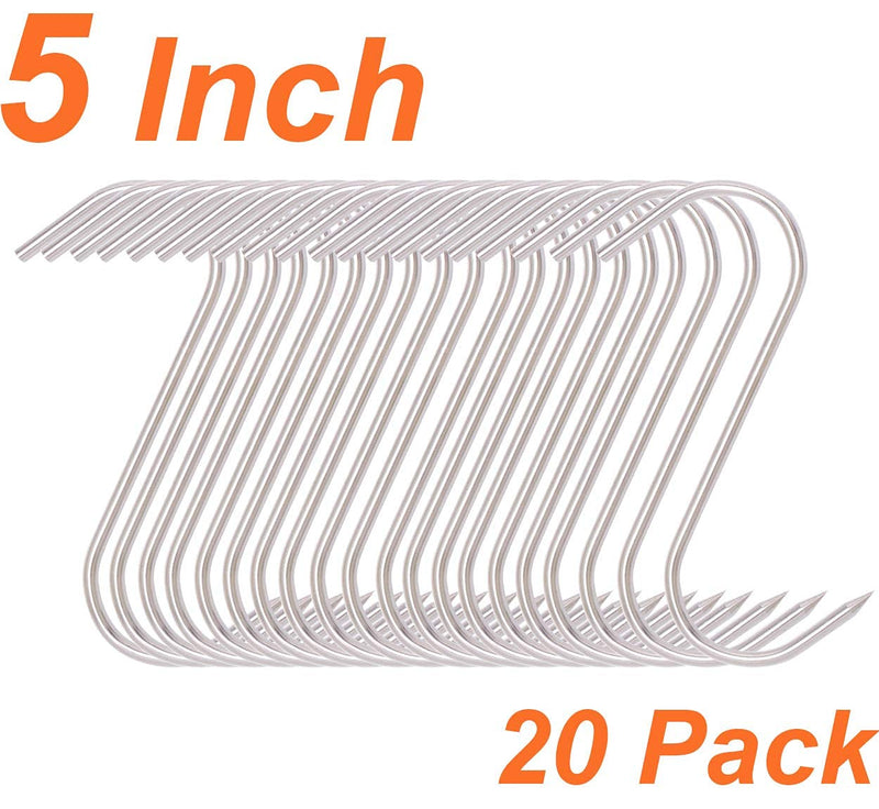 20 Pack 5 Inch Meat Hooks for Butchering Hanging Smoking BBQ Accessories