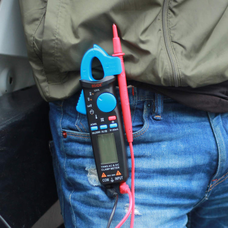 Bside ACM91 1mA Clamp Meter DC/AC Current True RMS Auto-Ranging 6000 Counts Multimeter Live Check V-Alert Temperature Capacitance Frequency Tester with Back Clip Blue