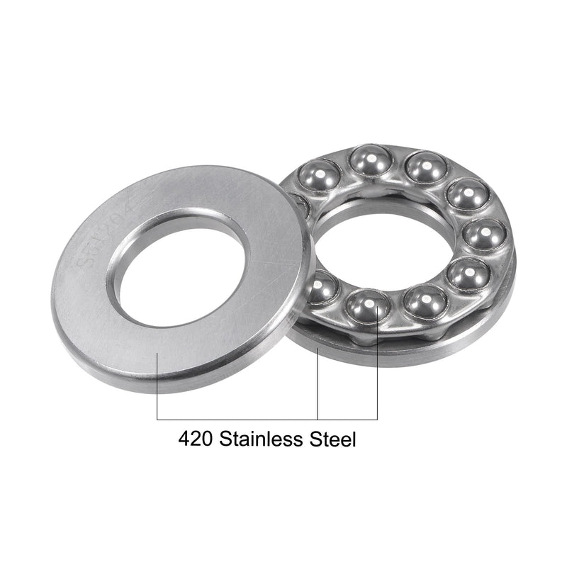 uxcell S51204 Thrust Ball Bearing 20mm Bore 40mm OD 14mm Thick Stainless Steel with Washers 20x40x14mm
