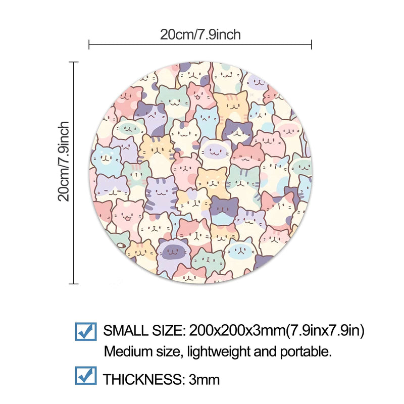 Round Cute Cat Mouse Pad,Small Non-Slip Rubber Cat Mousepads,Computer and Laptop Cat Mouse Mat for Office Desk Gaming Decor,7.9x7.9x0.12inch(02-Cat) 02-Cat