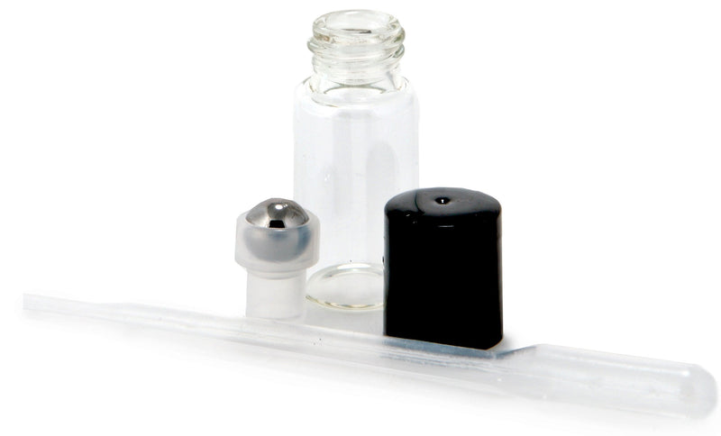 Vivaplex, 12, Clear, 3 ml Glass Roll-on Bottles with Stainless Steel Roller Balls - Dropper included