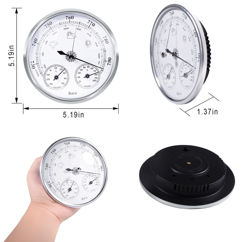 Aowutus Outdoor Barometer Thermometer Hygrometer - 5in Barometer Weather Station, Barometer for Home Wall, Fishing Boat, Baby Room, Office (Silver) SILVER