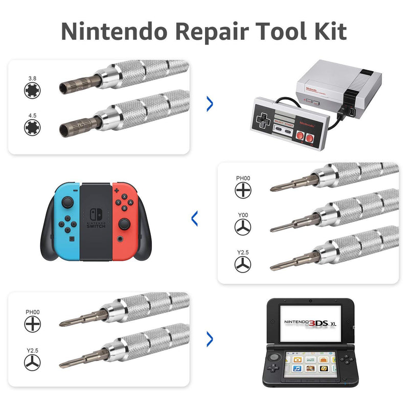EasyTime Repair Tool Kit Compatible for PS4, Nintendo, Xbox one, 24 in 1 Triwing Screwdriver kit, T6 T8 T9 T10 Torx Gamebit Compatible for Switch Lite, Joycon, NES, SNES, GBA, 3ds, Gamecube, N64 24in1-Blue