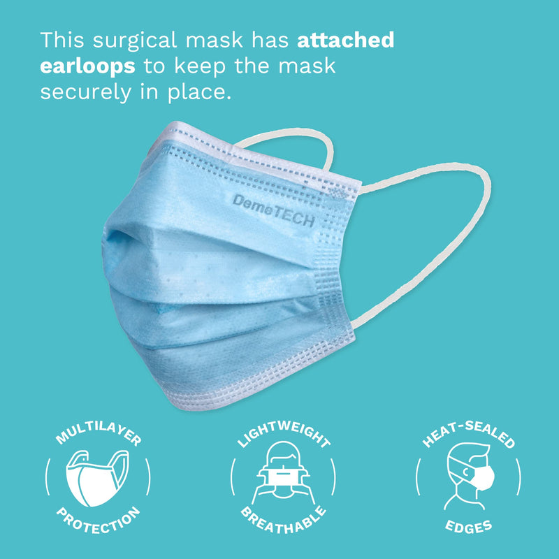 DemeTECH ASTM Level 3 Highly Protective 3 Layer Face Mask with Ear Loops - Made in the USA 50