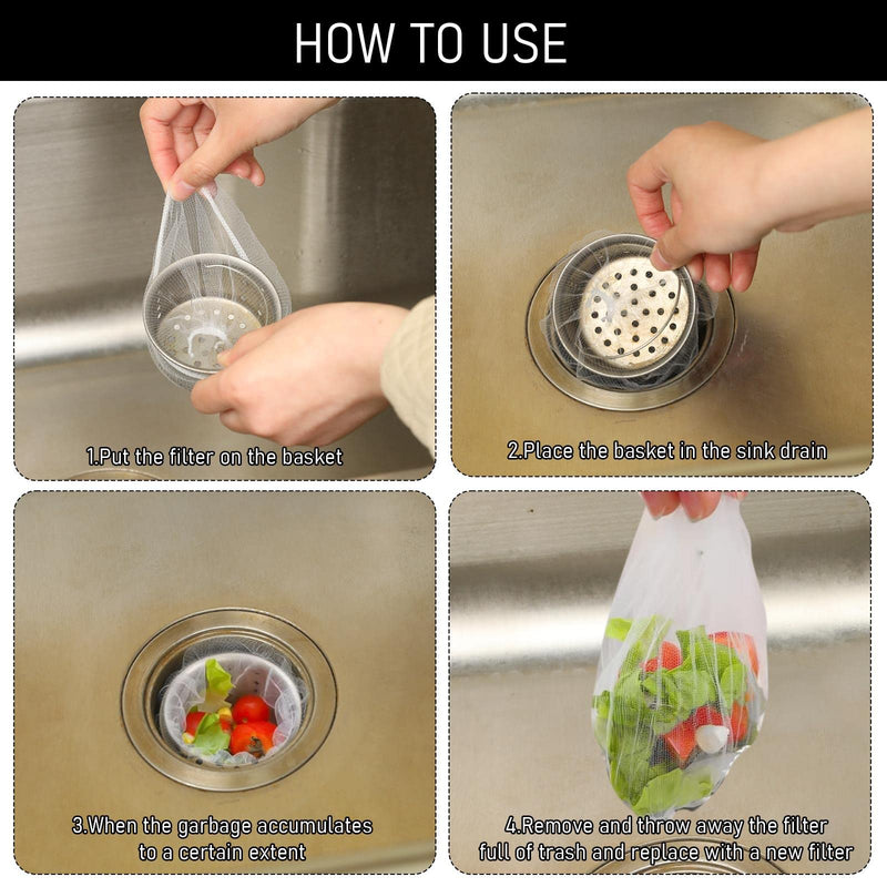 Pack of 300 Disposable Sink Filter Kitchen Sink Strainer Bag Elastic Sink Strainer Bag Drain Strainer Net Sewer Filter Bag Garbage Bag Filter Net for Kitchen Bathroom