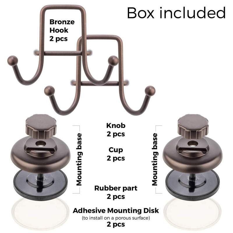 HASKO accessories - Powerful Vacuum Suction Cup Hooks Heavy Duty Organizer for Towel, Bathrobe and Loofah - Shower Hooks for Bathroom & Kitchen - Adhesive 3M Stick Discs, Bronze (2 Pack)