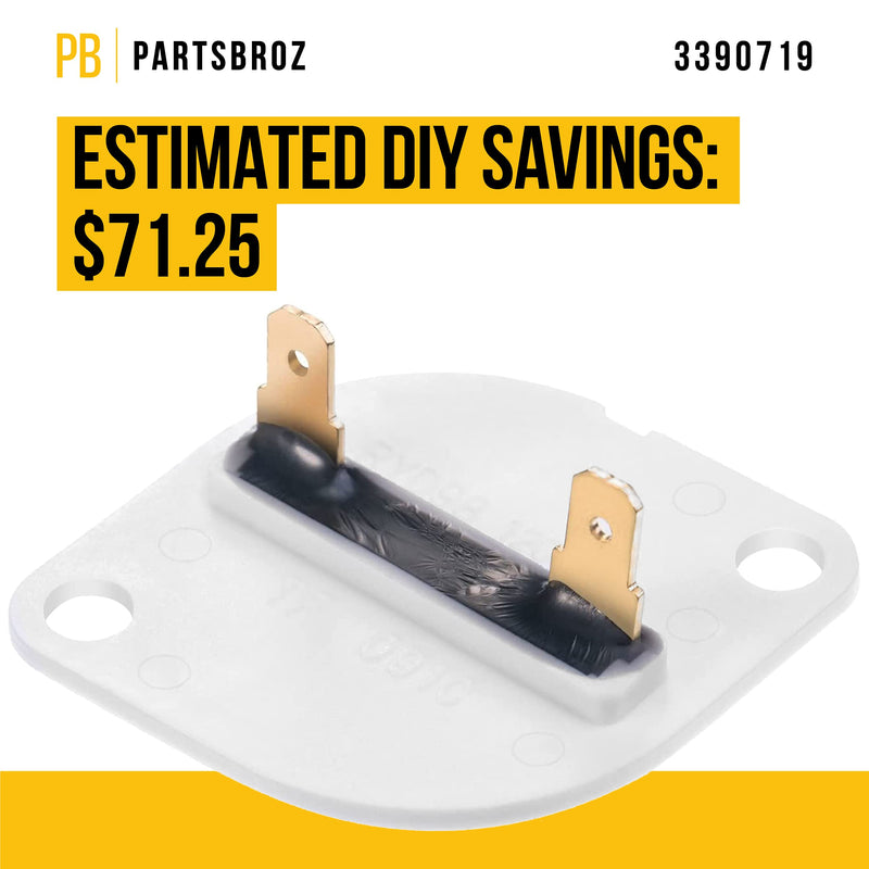 3390719 Thermal Fuse by PartsBroz - Compatible with Whirlpool Dryers - Replaces WP3390719, AP6008309, 688841, 690198, 279650, 3389639