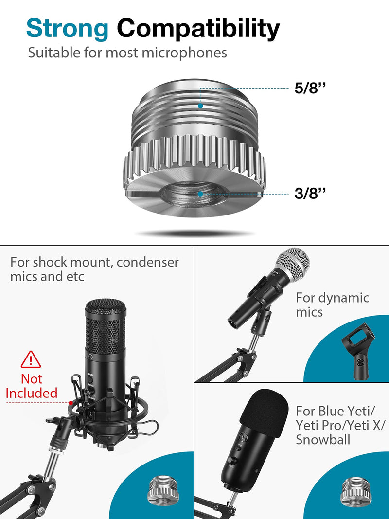 InnoGear Microphone Arm, Upgraded Mic Arm Microphone Stand Boom Suspension Stand with 3/8" to 5/8" Screw Adapter Clip for Blue Yeti Snowball, Yeti Nano, Yeti x and other Mic, Medium