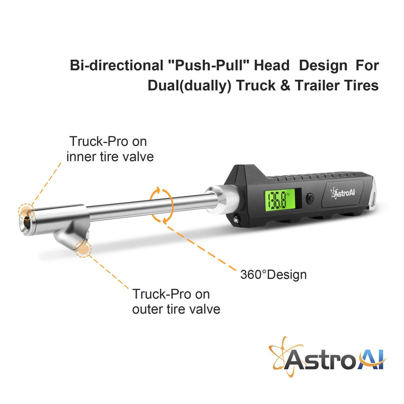 AstroAI Digital Tire Pressure Gauge 230 PSI Heavy Duty Dual Head Stainless Steel Made for Truck and RV with Backlit LCD and Flashlight