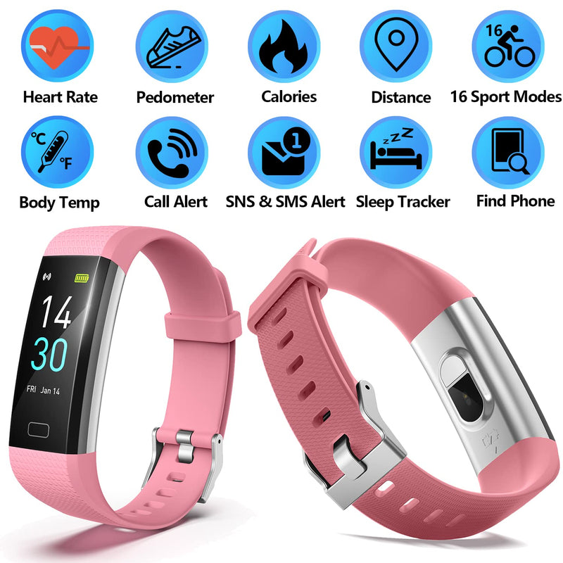 ENGERWALL Fitness Tracker with Step Counter /Calories /Stopwatch, Activity Tracker with Heart Rate Monitor, IP68, Health Tracker with Sleep Tracker, Smartwatch, Pedometer Watch for Women Men Kids Pink