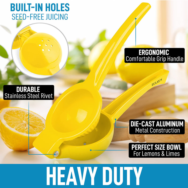 Zulay Premium Quality Metal Lemon Squeezer, Citrus Juicer, Manual Press for Extracting the Most Juice Possible Yellow