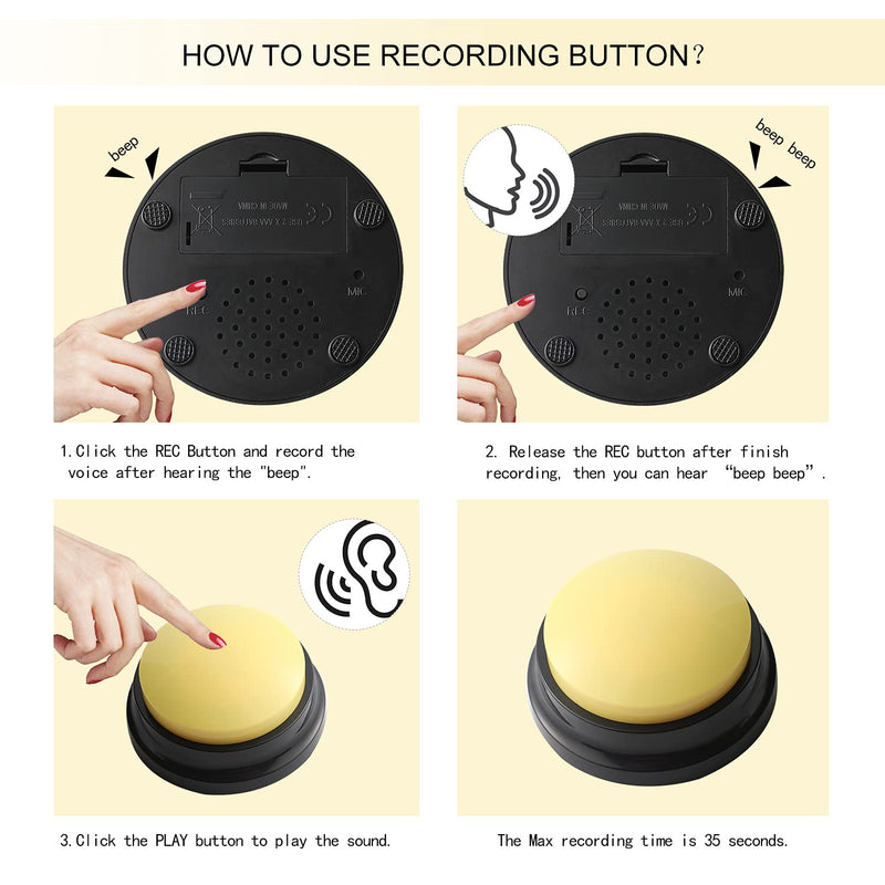 Voice Recording Button, Dog Buttons for Communication Pet Training Buzzer, 20 Second Record & Playback, Funny Gift for Study Office Home 4 Packs (Blue+Pink+Yellow+Purple) PACK A