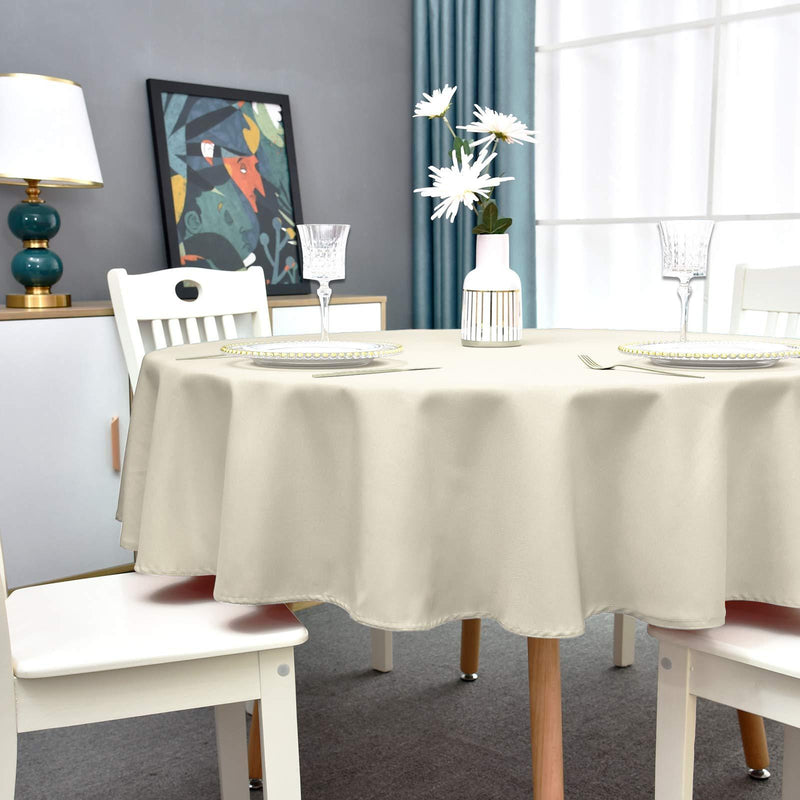 Romanstile Round Waterproof Tablecloth Stain Resistant and Wrinkle Free Table Cloths for Kitchen Dining/Party/Wedding Indoor and Outdoor Use Washable Polyester Table Cover (Beige, 60 inch) Beige 60-Inch tablecloth