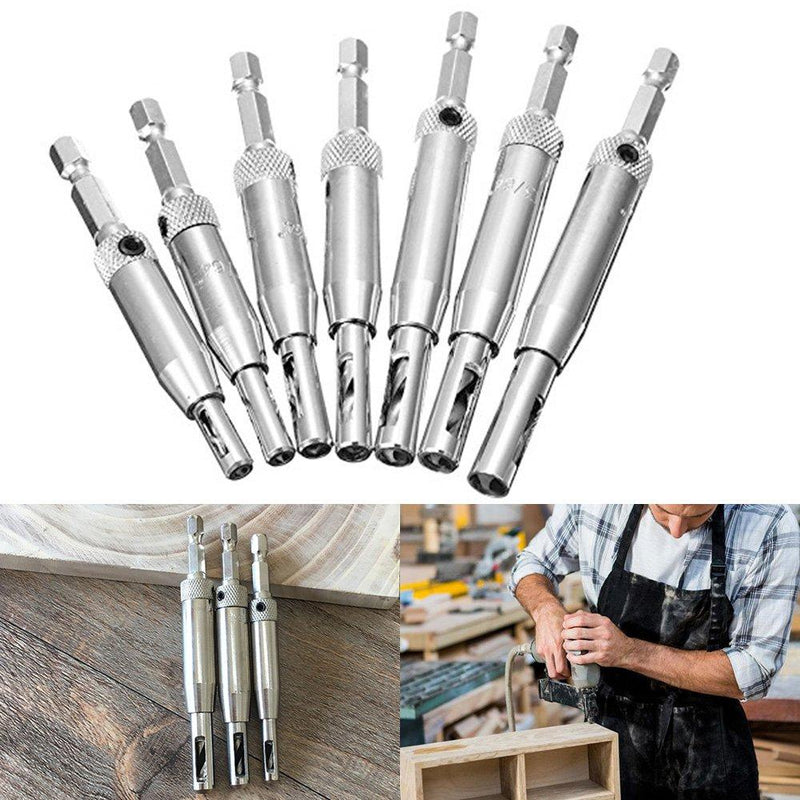 AFUNTA 8 pcs Center Drill Bit Set, Self Centering Hinge Tapper Core Hole Puncher Woodworking Tools for Cabinet Door 5/64'' 7/64'' 9/64'' 11/64'' 13/64'' 5mm 1/4''