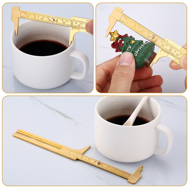 2 Pieces 4 Inch Brass Vernier Caliper Pocket Caliper Handy Caliper Measuring Tool Double Scale Sliding Gauge Mini Metal Pocket Ruler for Bead Wire Jewels Rings Measurement