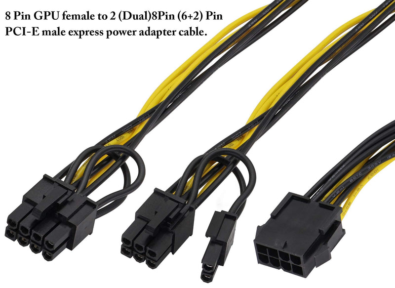 zdyCGTime GPU 8pin to Dual 8Pin (6+2) Pin Power Supply line Graphics Video Card Extender Cable,18AWG GPU VGA Female to Dual PCI-E Male Y Splitter Power Cable,for Graphics Card BTC Miner.(20cm/2Pack)