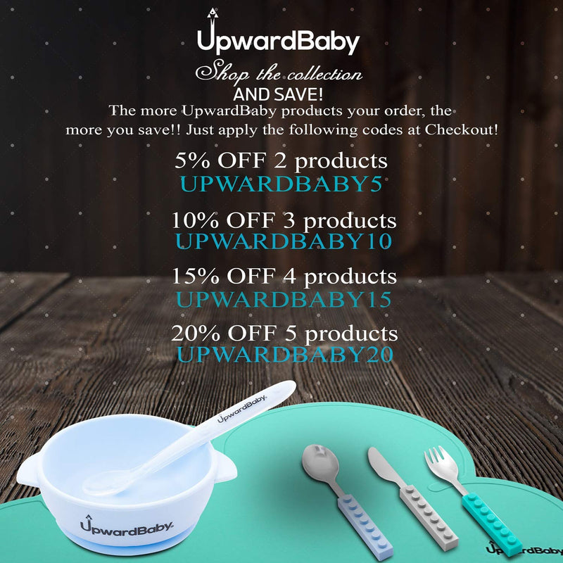 Baby Bowls with Suction - 4 Piece Silicone Set with Spoon - UpwardBaby - for Babies Kids Toddlers - BPA Free - First Stage Self Feeding