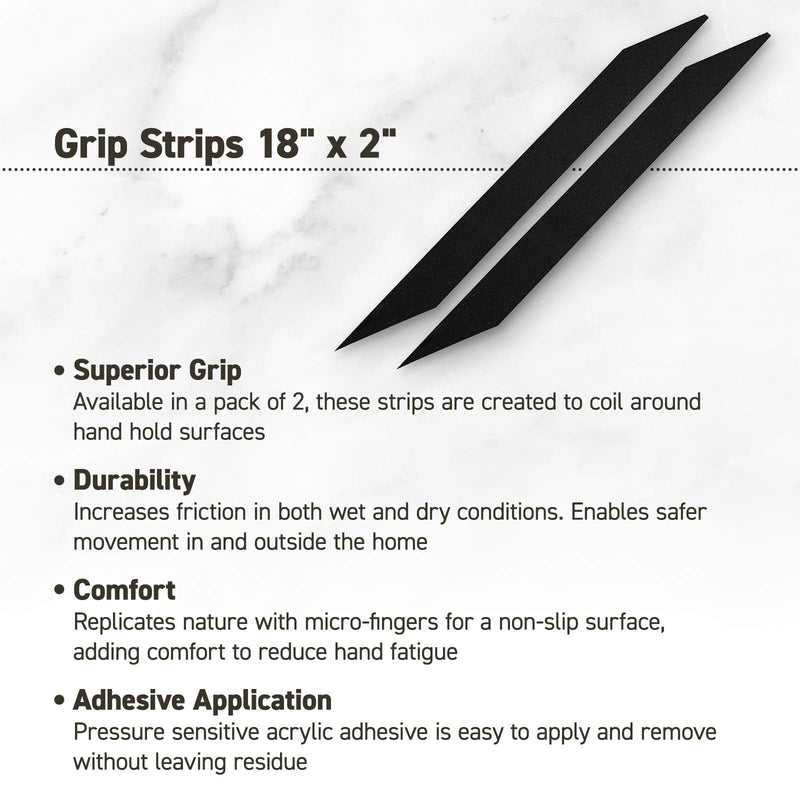 HOLDFast Grip Strips, 18" x 2", 2 Pack, Black, Grip Tape for Increased Safety Creates a Non-Slip Surface On Grab Rails, Adhering Traction Grip for Friction when Using Grab Bars in Showers or Bath Tubs