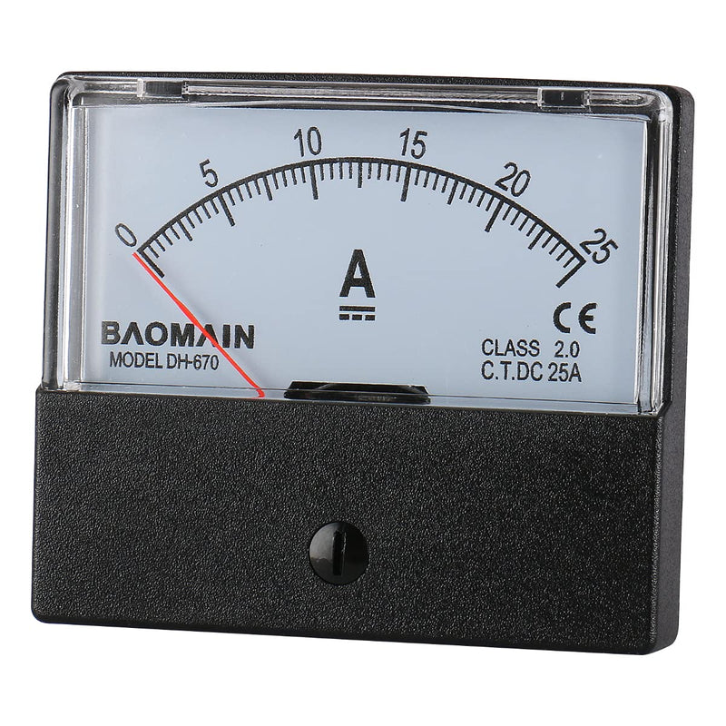 Baomain Ammeter DH-670 DC 0-25A Rectangular Ampere Needle Panel Meter Gauge Amperemeter CE