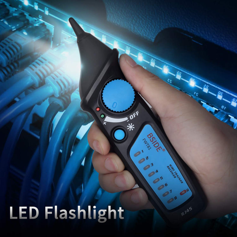 Bside Network Cable Tester RJ45 RJ11 Wire Tracker Telephone Line Tester LAN TV Electric Line Finder Toner Network Cable Collation Continuity Checker with Flashlight FWT81
