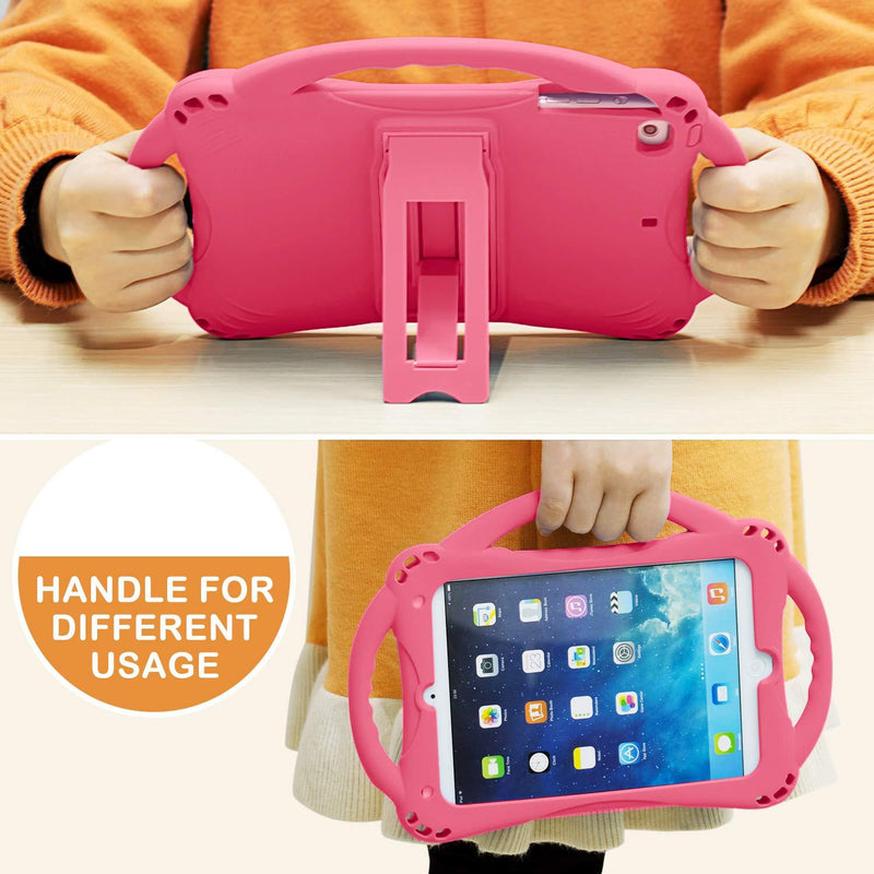 TopEsct Kids Case for iPad Mini 5 4 3 2 1,Silicone Childproof for All Kinds of iPad Mini, Built-in Handle Stand, Comes with a Strap. (Pink) Pink