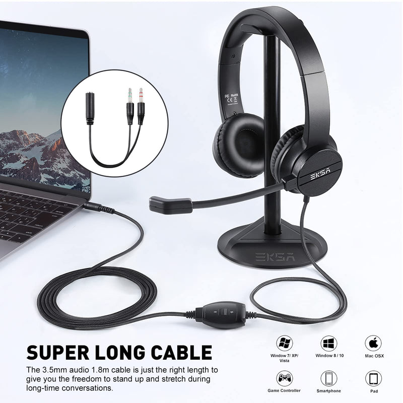 Headsets with Microphone for Laptop, 3.5mm Wired Computer Headset Super-Lightweight Noise Cancelling Headphones with in-line Control Volume & Mute, PC Headset Perfect for Classroom, Home or Office