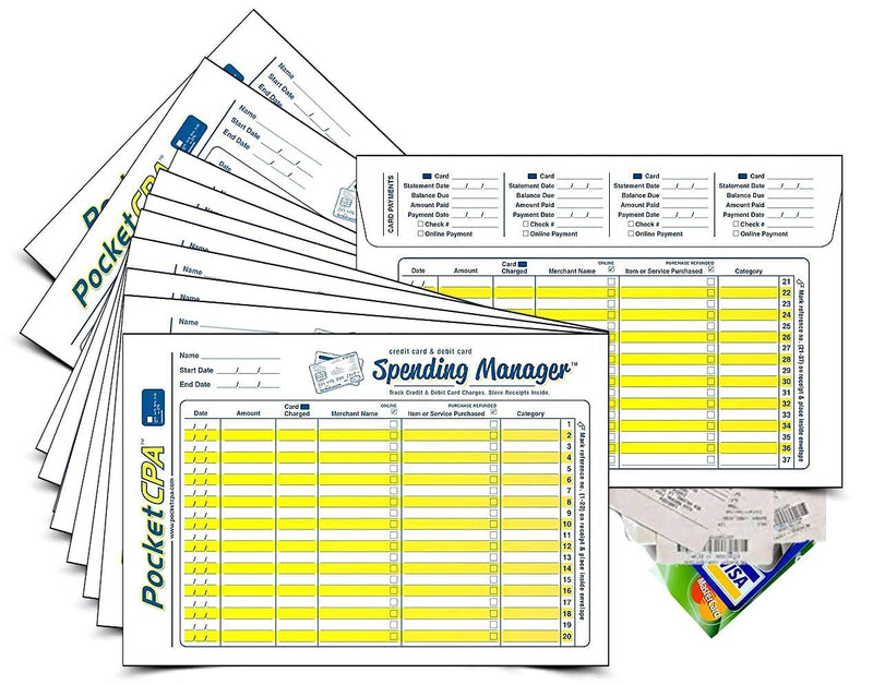 Credit Card Spending Envelopes. Large Envelopes with Ledger to Record & Track Purchases. Stores Receipts. Matches Receipts & Purchases to Charges on Monthly Statements. Budget Organizer. 12/Pack.