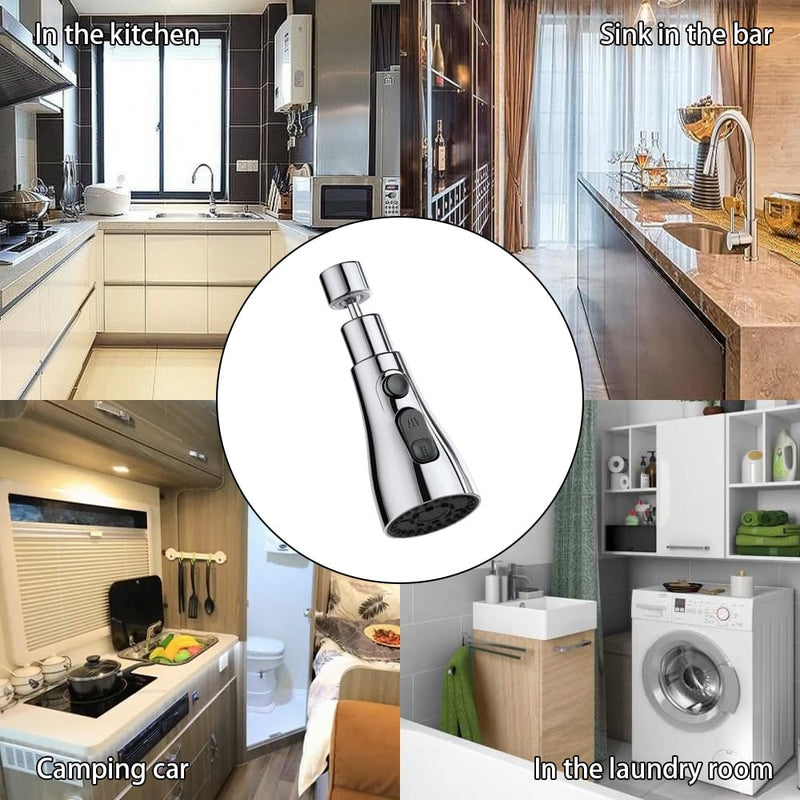 YDHfdc Faucet Replacement Shower Head 360° Rotating 3 Modes Swivel Faucet Attachment Shower Head Kitchen Faucet with Adapter for FM22 Kitchen Faucet Spray Head (Silver) Silver