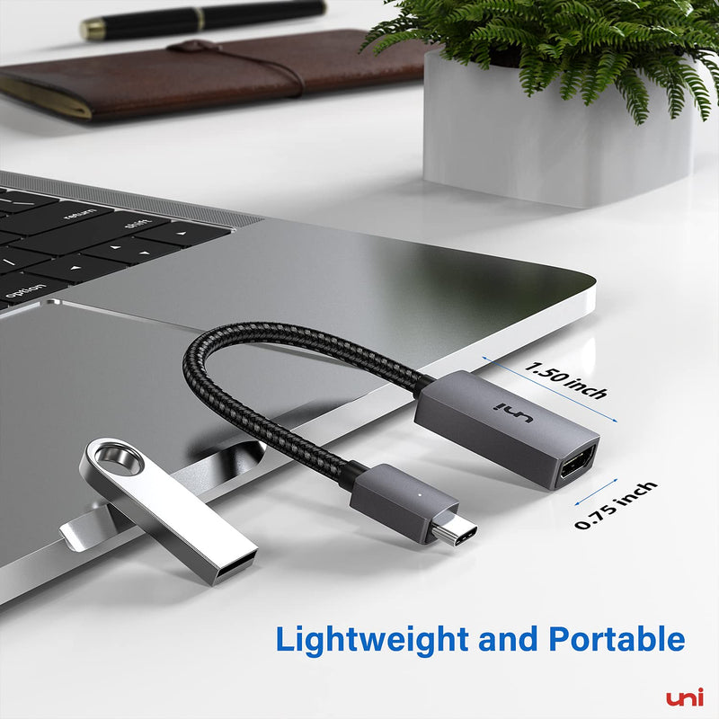 USB C to HDMI Adapter 4K, uni Sturdy Aluminum HDMI to USB C (Thunderbolt 3) Adapter, Compatible for MacBook Pro/Air, iPad Pro, iPad Air 4, iMac, XPS 13/15, Surface Pro 7, S20, and More - Gray 1