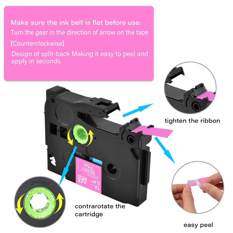 GREENCYCLE Compatible for Brother TZe-MQP35 TZe MQP35 AZEMQP35 12mm Standard Laminated Label Tape White on Berry Pink 1/2" 0.47 inch x 5m Used in P-Touch PT-D210 PT-D400 PT-H110 PT-D200, 2 Pack White Text Printed on Berry Pink