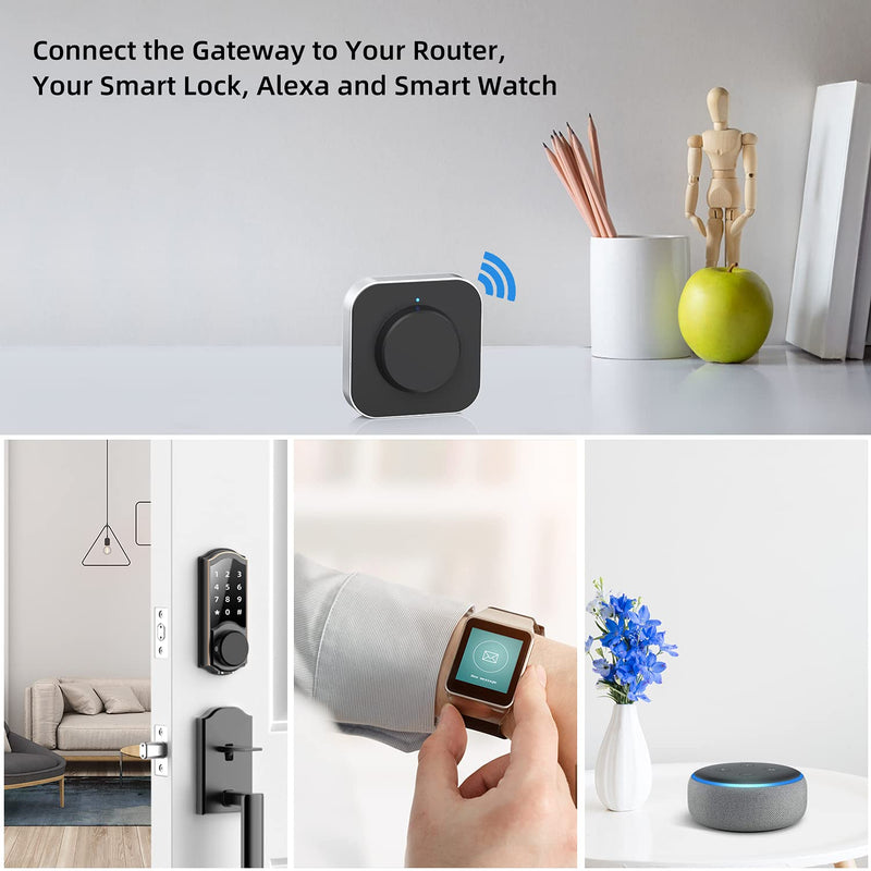 SMONET Smart Door Lock WiFi Gateway, Bluetooth Keyless Entry Electronic Door Lock Wi-Fi Bridge, TTLock Smart Deadbolt WiFi Hub Work with Alexa.