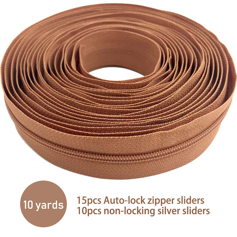 10Yards Bulk Zippers #3 Nylon Coil Zippers by The Yard with 15pcs Auto-lock Zipper Sliders and 10pcs Silver Pulls for Sewing Crafts Bages(#3 Deep Acid Blue)