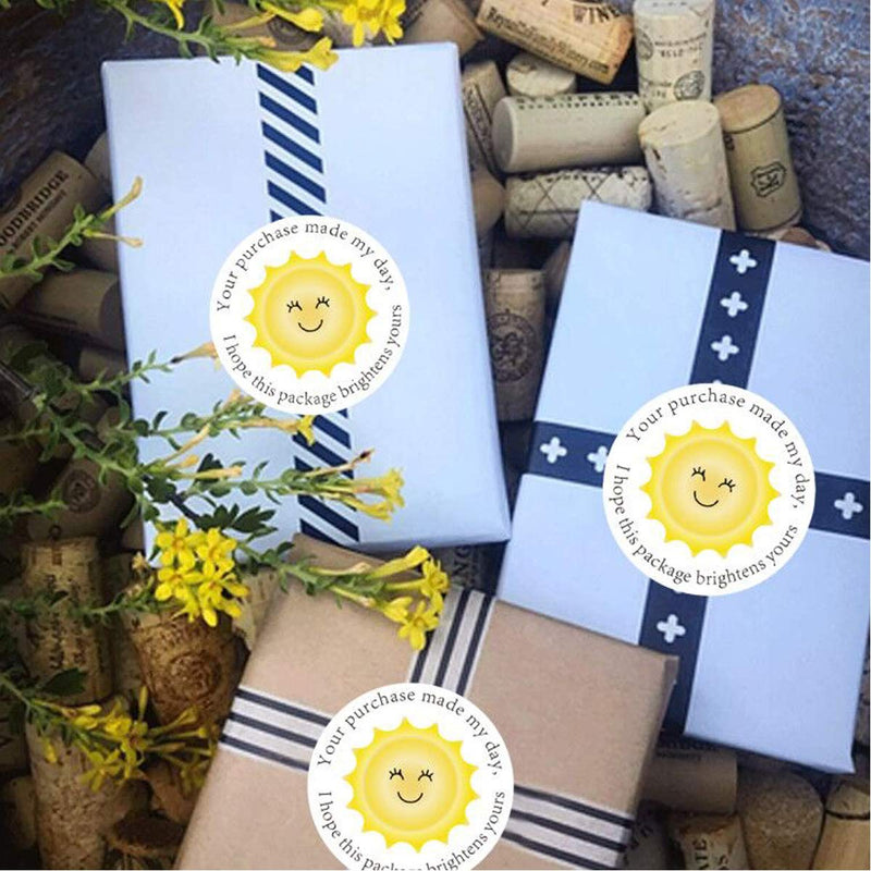 YOUOK Thank You Business Stickers - Round Yellow Sunshine Smile Face Gift Wrap Stickers for Shopping Bags/Packages/mailing Boxes, Shipping Stickers - 2 Inch 500 Total Labels