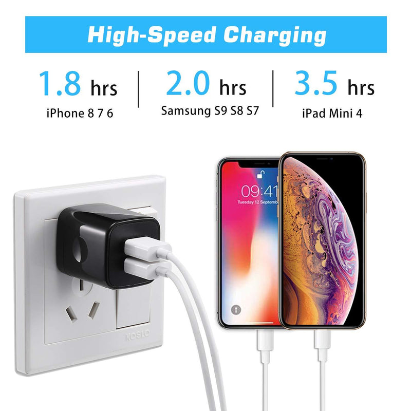 X-EDITION USB Wall Charger, 4-Pack 2.1A Dual Port USB Cube Power Adapter Wall Charger Plug Charging Block Compatible with Phone Xs Max/Xs/XR/X/8/7/6S/6 Plus, Pad, Samsung, Android Phone (Black) Black