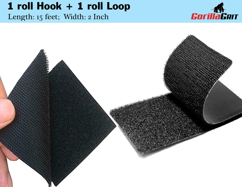 Self-Adhesive Hook and Loop Tape - 15ft x 2 inch Wide - Heavy Duty Sticky Back Tape Fastener