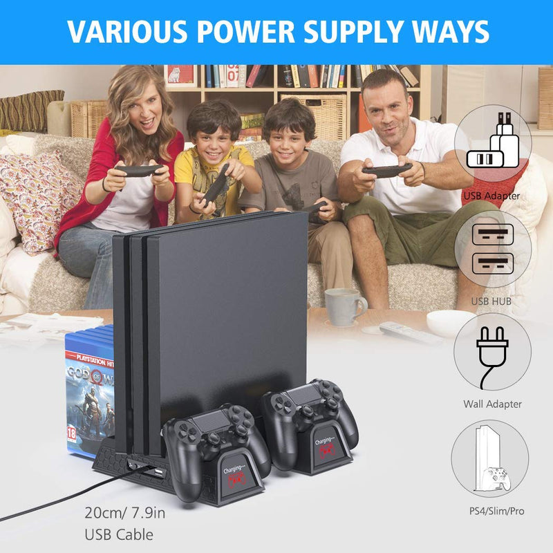 PS4 Stand Cooling Fan Station for Playstation 4/PS4 Slim/PS4 Pro, OIVO PS4 Pro Vertical Stand with Dual Controller EXT Port Charger Dock Station and 12 Game Slots