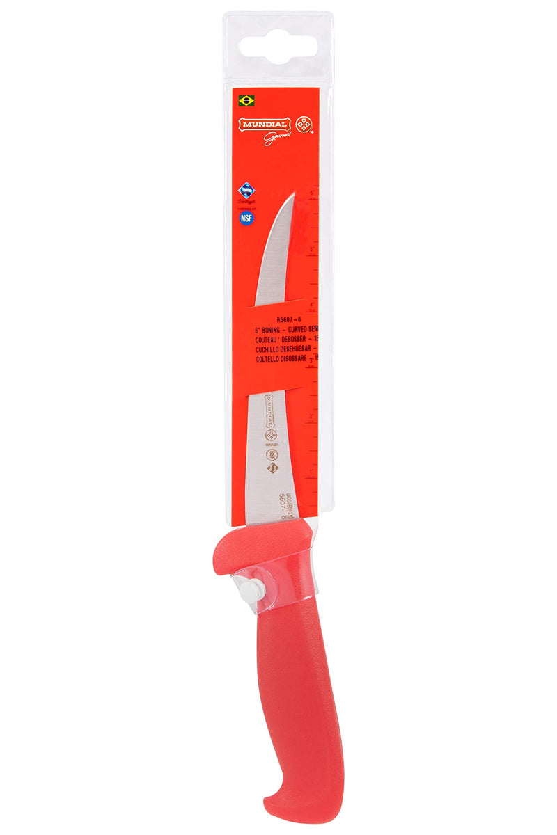 Mundial 5600 Series 6 in Curved Semi-Stiff Boning Knife with Red Handle