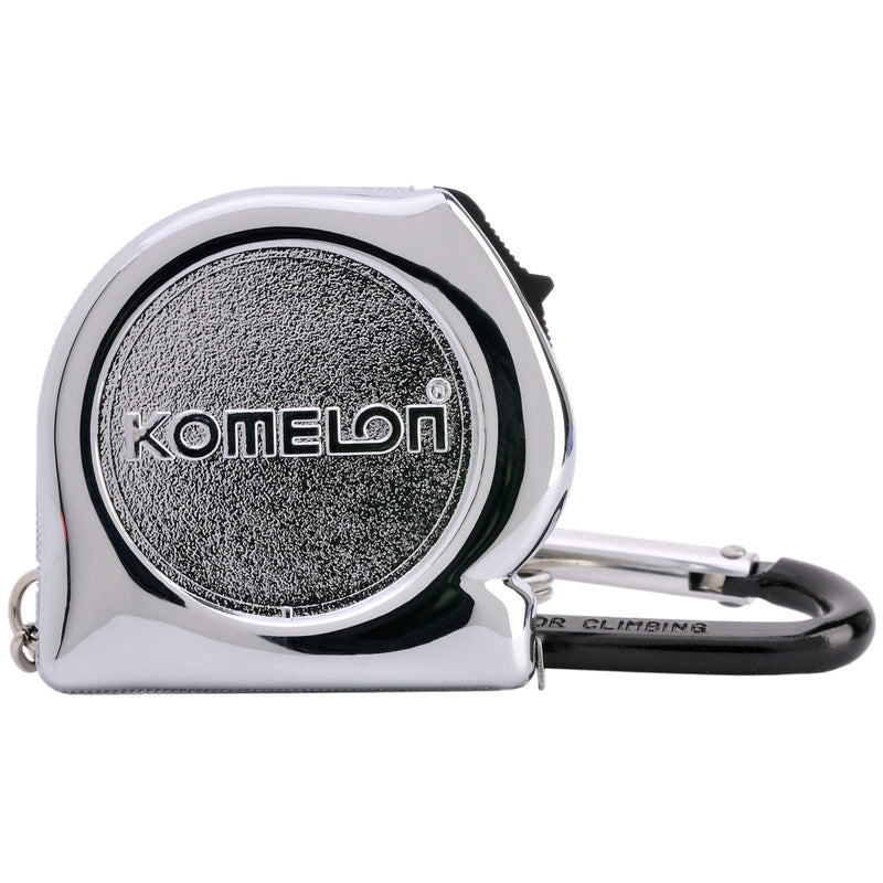KOMELON KMC-74K Pro Easy Chrome Case Tape Measure 3m x 6mm Metric Rulers Key Chain Key-Ring with Carabiner Clip Accessory