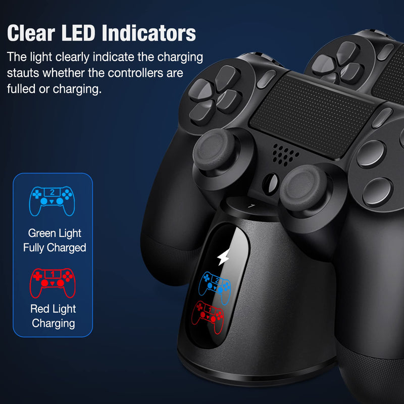PS4 Controller Charger Station, PS4 Charger PS4 Charging Station for Playstation 4 Dualshock 4 Controller, Upgraded PS4 Charging Dock Station with Fast-Charging Port for Playstation 4 Controllers Black-Blue