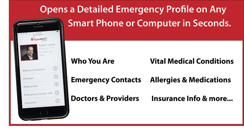 Dynotag SuperAlert™ Smart Medical ID with Detailed Online Profile; Wallet and Keychain Card kit with Lifetime Subscription