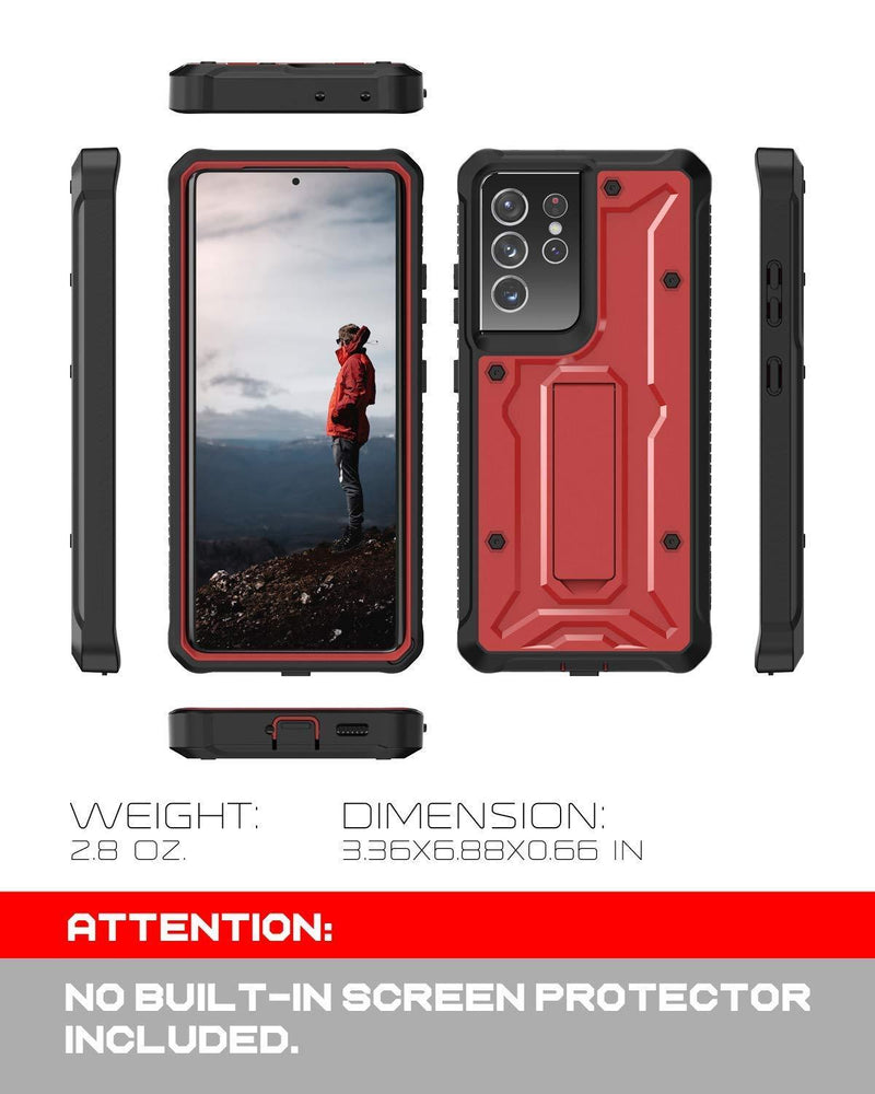 ArmadilloTek Vanguard Case Compatible with Samsung Galaxy S21 Ultra, Military Grade Full-Body Rugged with Built-in Kickstand [Screenless Version] - Red