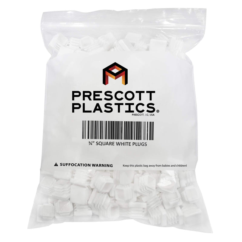 Prescott Plastics 0.75" Inch Square Plastic Plug Insert (10 Pack), white End Cap for Metal Tubing, Fence, Glide Insert for Pipe Post, Chairs and Furnitures .75" (3/4") OD