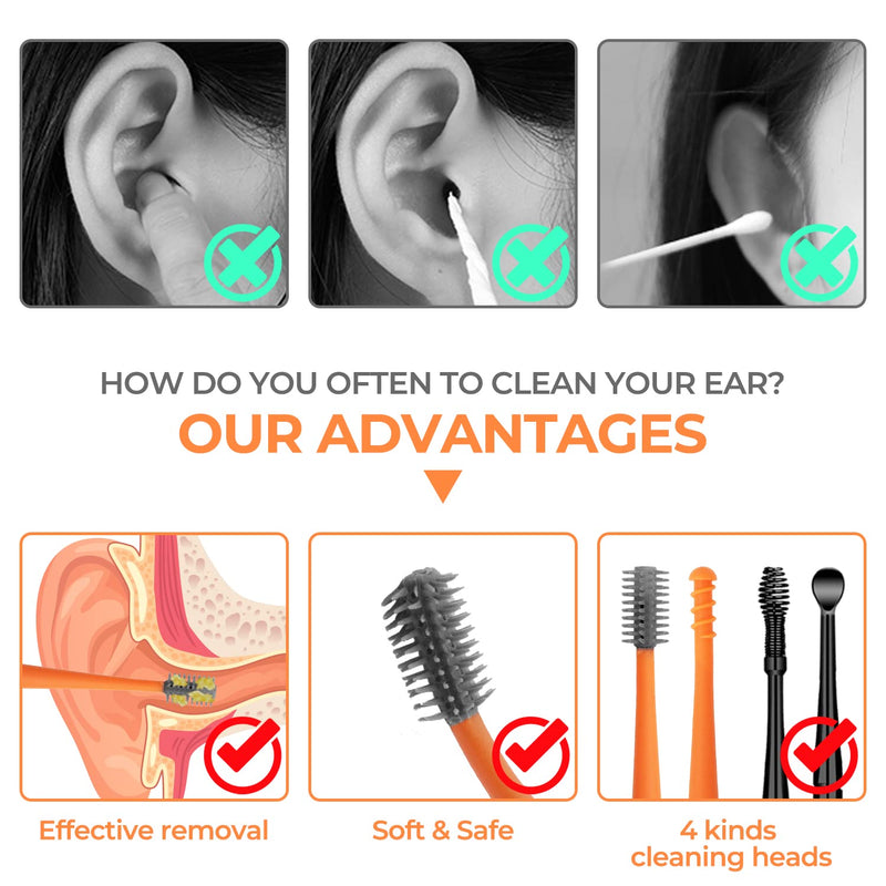 Q Grips Earwax Removal Kit Ears Cleaner 2 Pieces Ear Remover Pick Tool Set Reusable Soft Silicone with Exquisite Leather case for Olders Adult Kids Grey