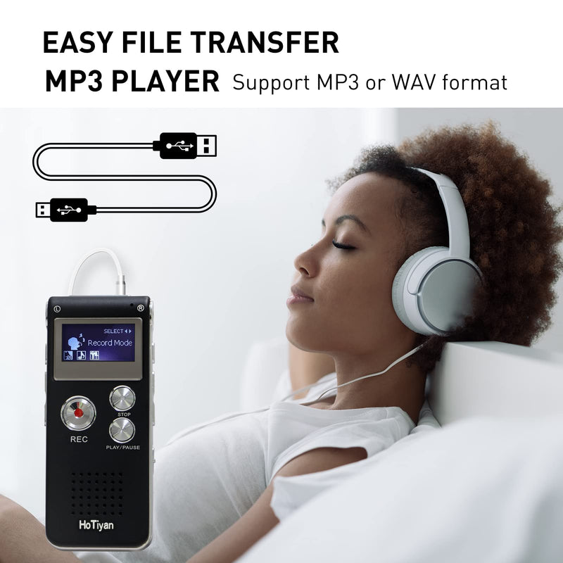 Voice Recorder 16GB Capacity Voice Activated Recording Device Digital Voice Recorder for Lectures, Meetings, Interviews Mini Audio Recorder with USB Rechargeable WAV/MP3 Tape Recorder (16GB)