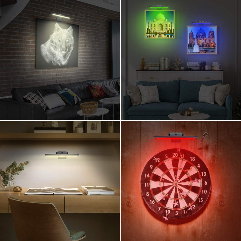 LUXSWAY Rechargeable Picture Light, Wireless Painting Light with Remote, 12 Colors Changing Artwork Light with Rotate Light Head, Dimmable Display Art Light for Dart Board Poster Gallery Black