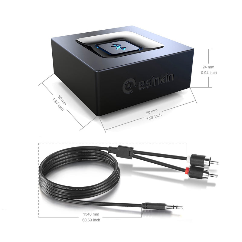 Bluetooth Audio Adapter for Music Streaming Sound System, Esinkin Wireless Audio Adapter Works with Smartphones and Tablets, Wireless Adapter for Speakers