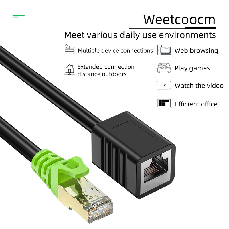 Ethernet Extension Cable 1.5ft,Weetcoocm Network Cat6a Extension Patch Cable RJ45 Cords Shielded Male to Female Connector (1.5FT)