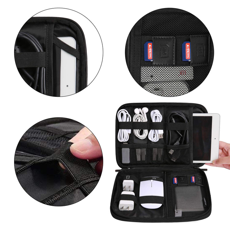 BAGSMART Electronic Organizer Travel Cable Organizer Electronics Accessories Cases for 7.9’’ iPad Mini, Cables, Chargers, USB, SD Card Black