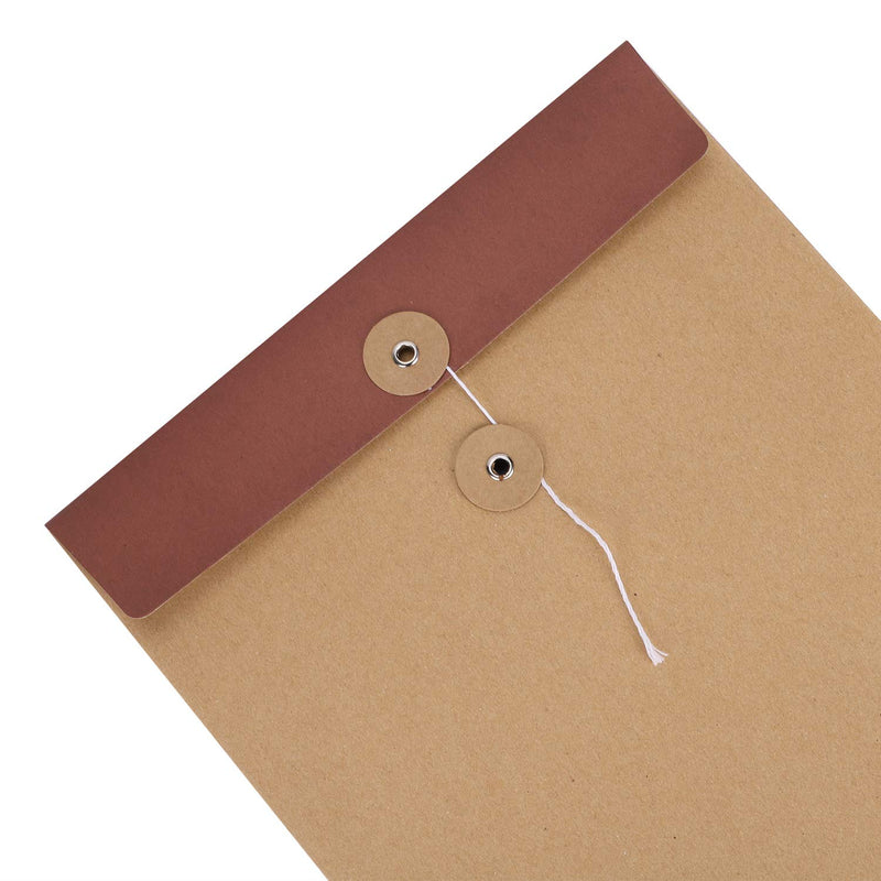 10 Pack A4 Kraft Paper Envelope File Bag File Folders Portfolio Project File Bag Expandable Envelope File Wallet Vertical Document Bill Storage Pocket Organizer Envelope with String Button Closure Brown