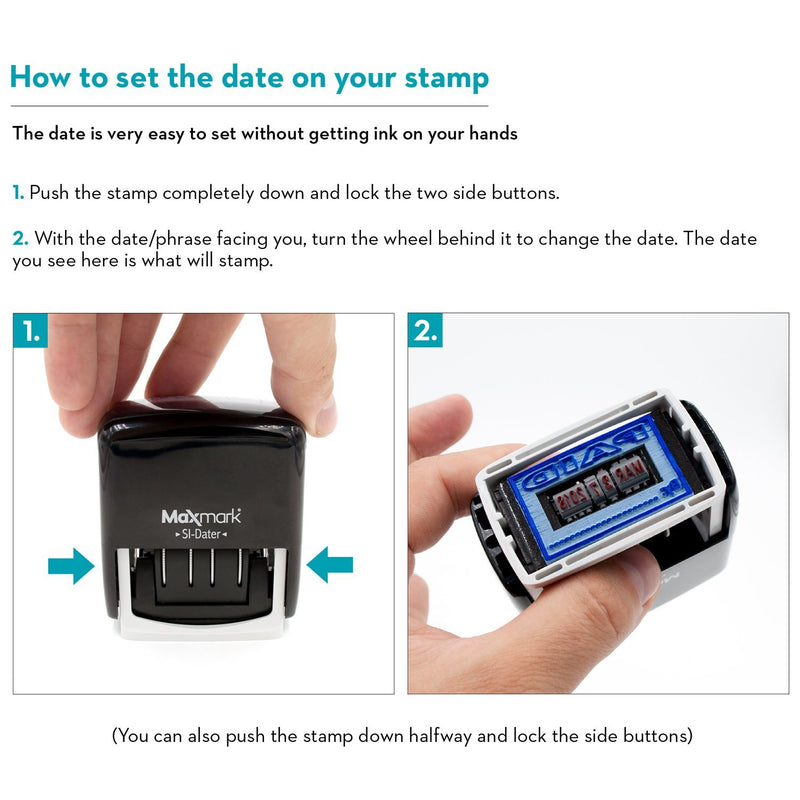 MaxMark Office Date Stamp with Revised Self Inking Date Stamp - Blue/RED Ink